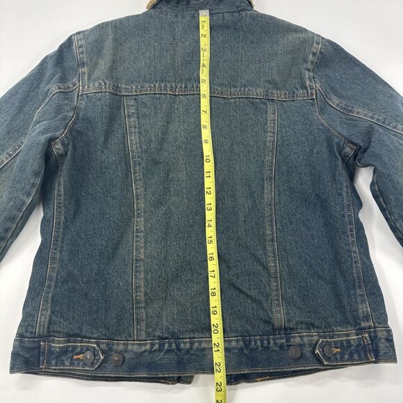 Gap Sherpa Denim Jacket Womens Medium Lined Blue Jean Trucker Cowgirl Distressed - Picture 16 of 16
